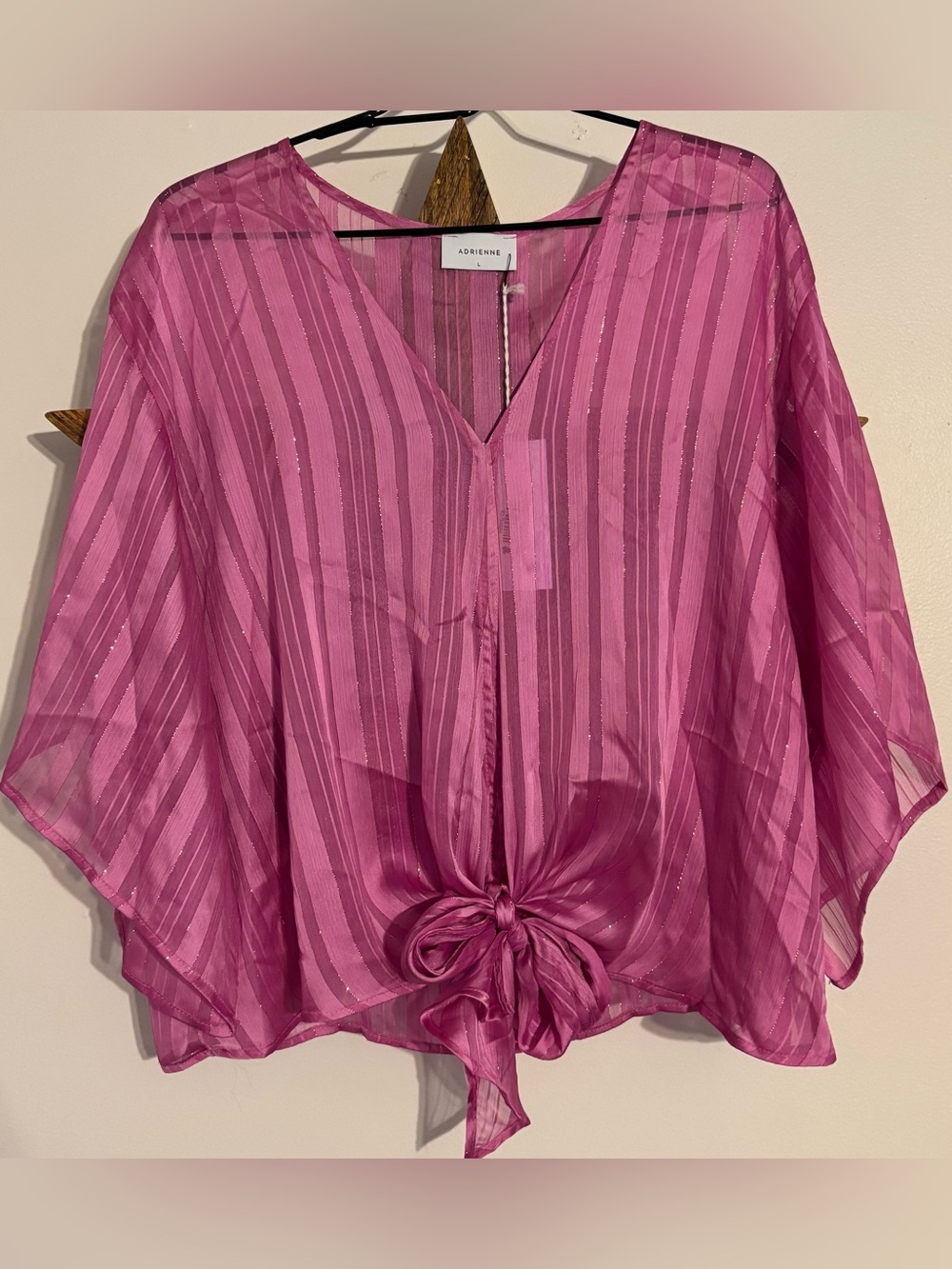 Adrienne Magenta Striped Tie-Front Blouse